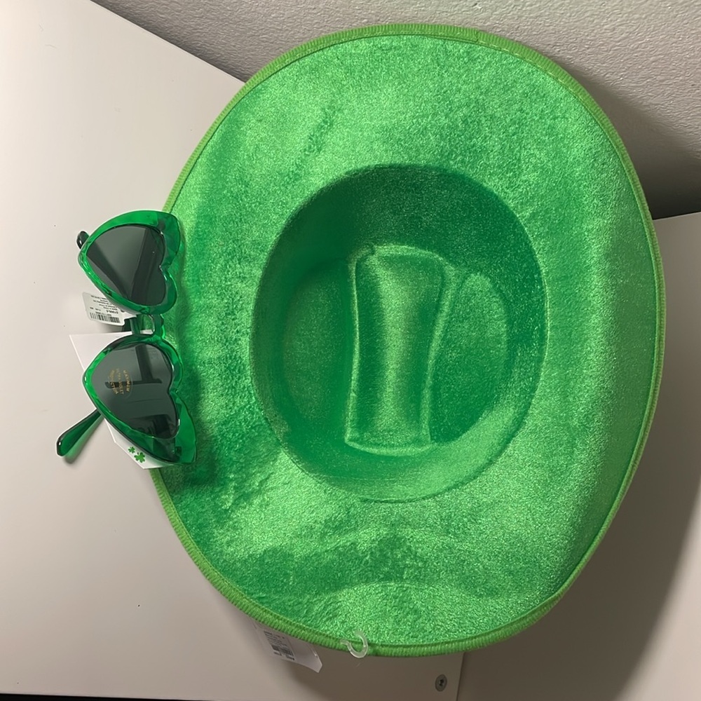 St. Patrick's Day shamrock Hat Green/Gold Festive One Size & ๐ sunglasses - Picture 7 of 8